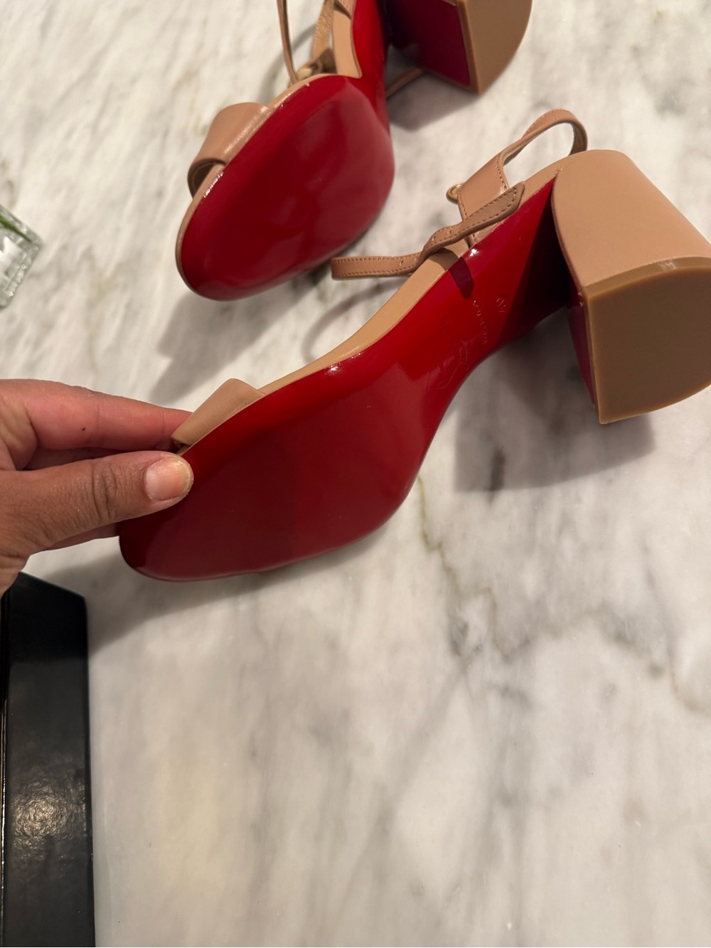 Christian Louboutin Nude/ beige Block Heel Sandals with Ankle Strap - Picture 5 of 8